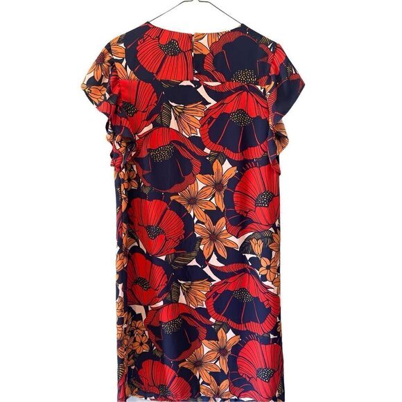 Loft Dresses | Loft Navy Blue Orange Red Floral Print Flared...  Size S/P - Picture 1 of 4